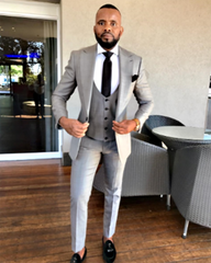 Summer /Spring Light Gray Formal Men's Dress Dinner Suits,Prom Suits Wedding Party Tuxedo for Groom 3 Pieces CB0610