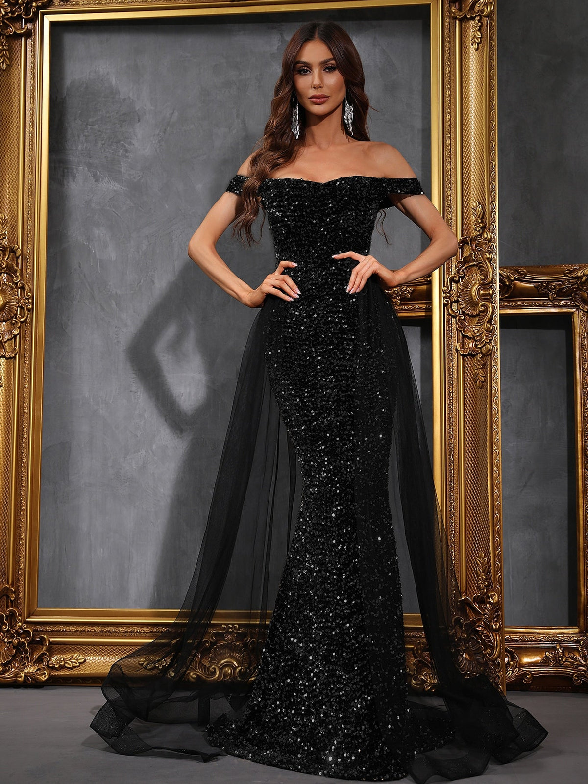 | SHEIN Off Shoulder Mesh Panel Sequin Prom Dress | Dress | Shein | OneHub