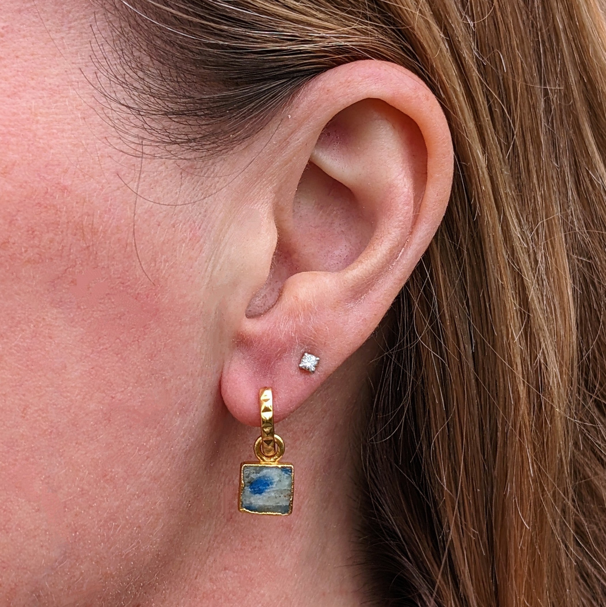 18 carat gold plated k2 jasper square charm hoop earrings