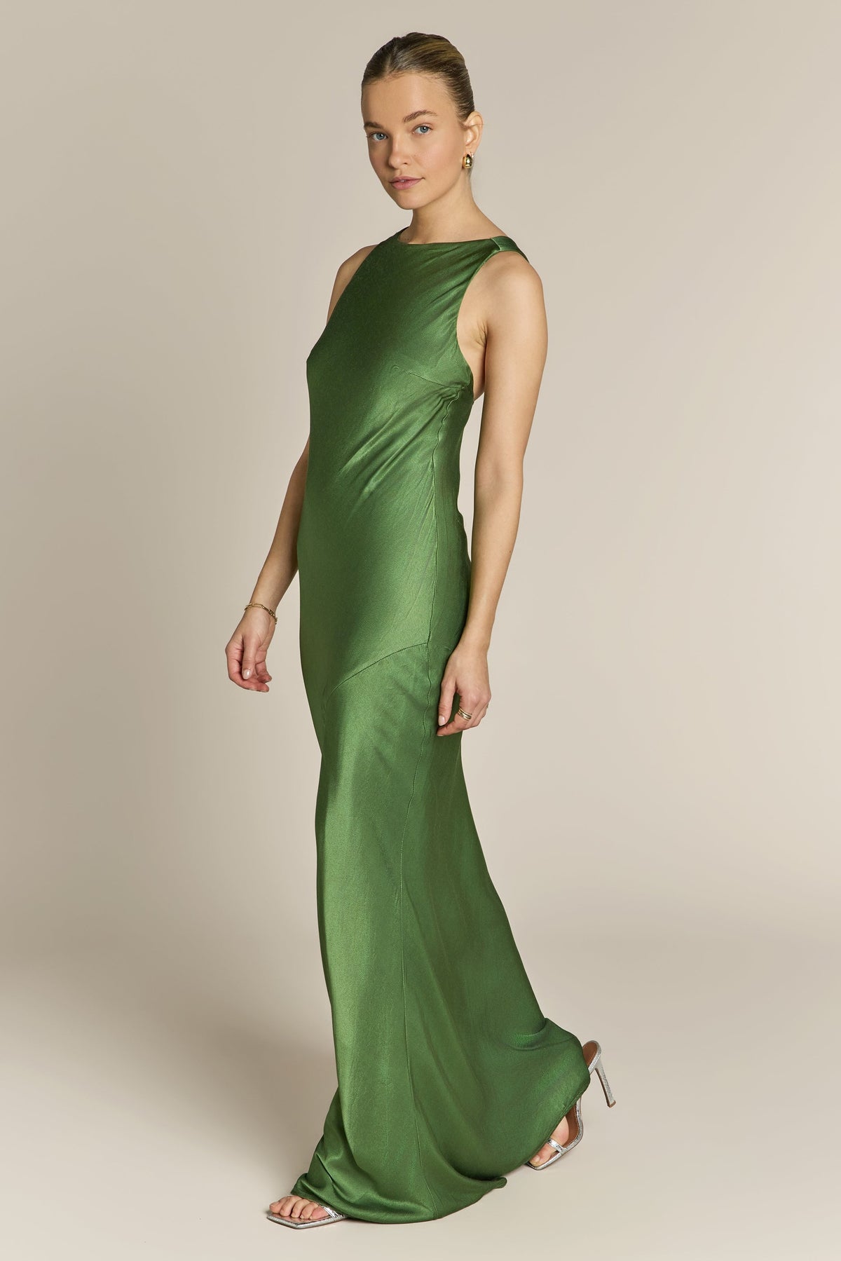Long olive green bridal party dress