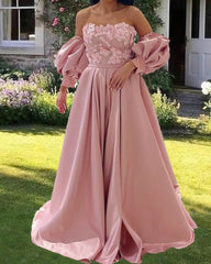 Light Pink Satin Prom Dresses