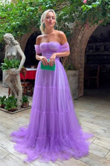Purple A-line Strapless Off Shoulder Long Prom Dresses, Evening Dress, MP968 | lavender prom dresses | new arrival prom dresses | cheap prom dress | musebridals.com