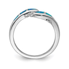 Sterling Silver Rhodium-plated Created Blue Opal Dolphins Ring - 3