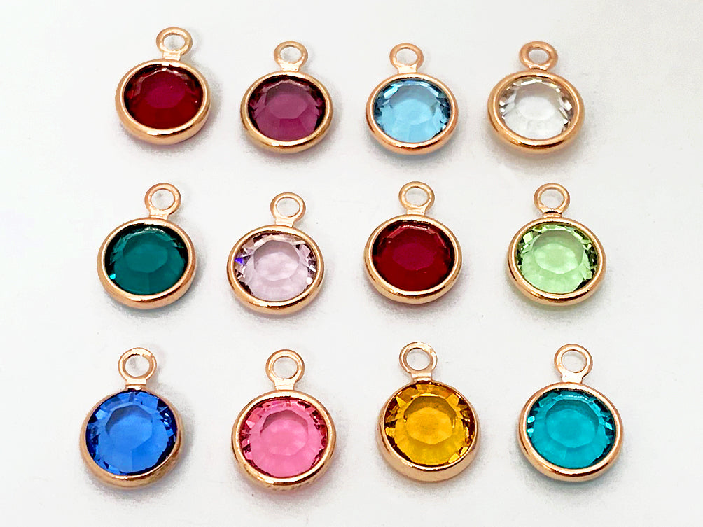 25 Rose Gold Assortable Swarovski Cystal Birthstone Charms Channel, 6mm Stone Crystal - R-CC6G-XX25 - BeadPrism