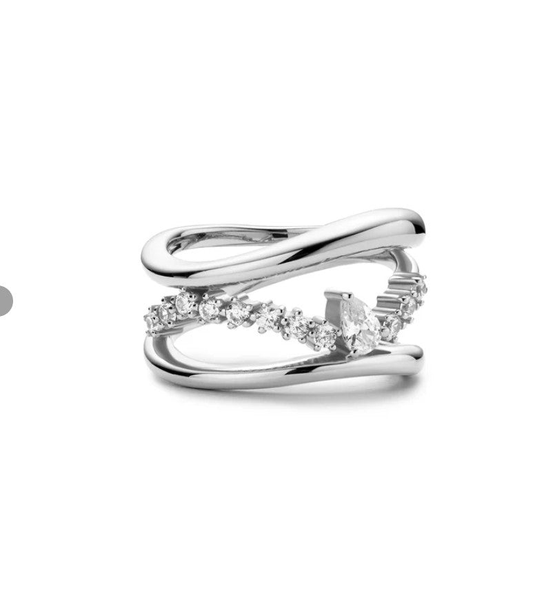Silver Cubic Zirconia Layered Statement Ring - Sz. 7.5