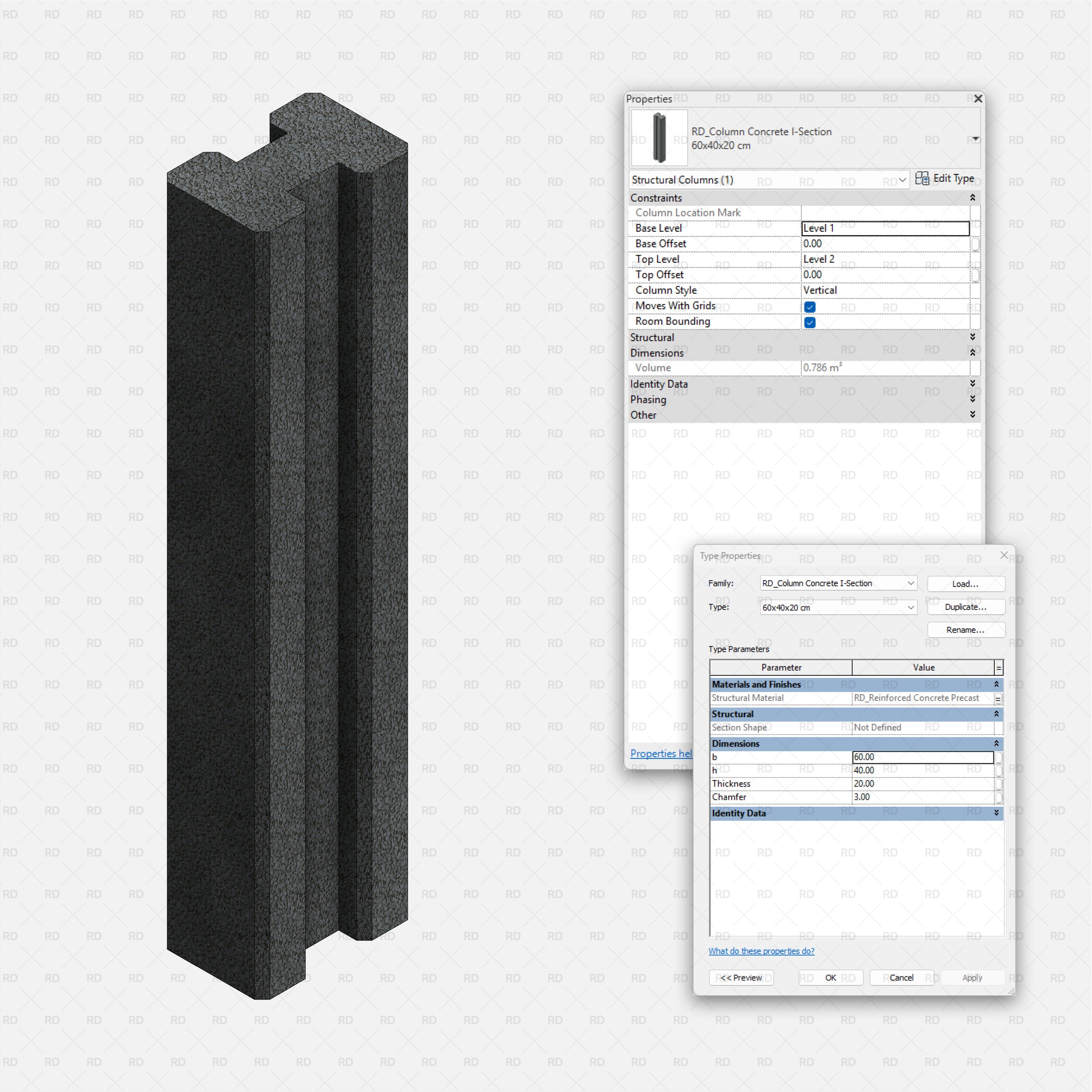 Revit Structural Concrete Columns bim object families blocks 3d model download i section