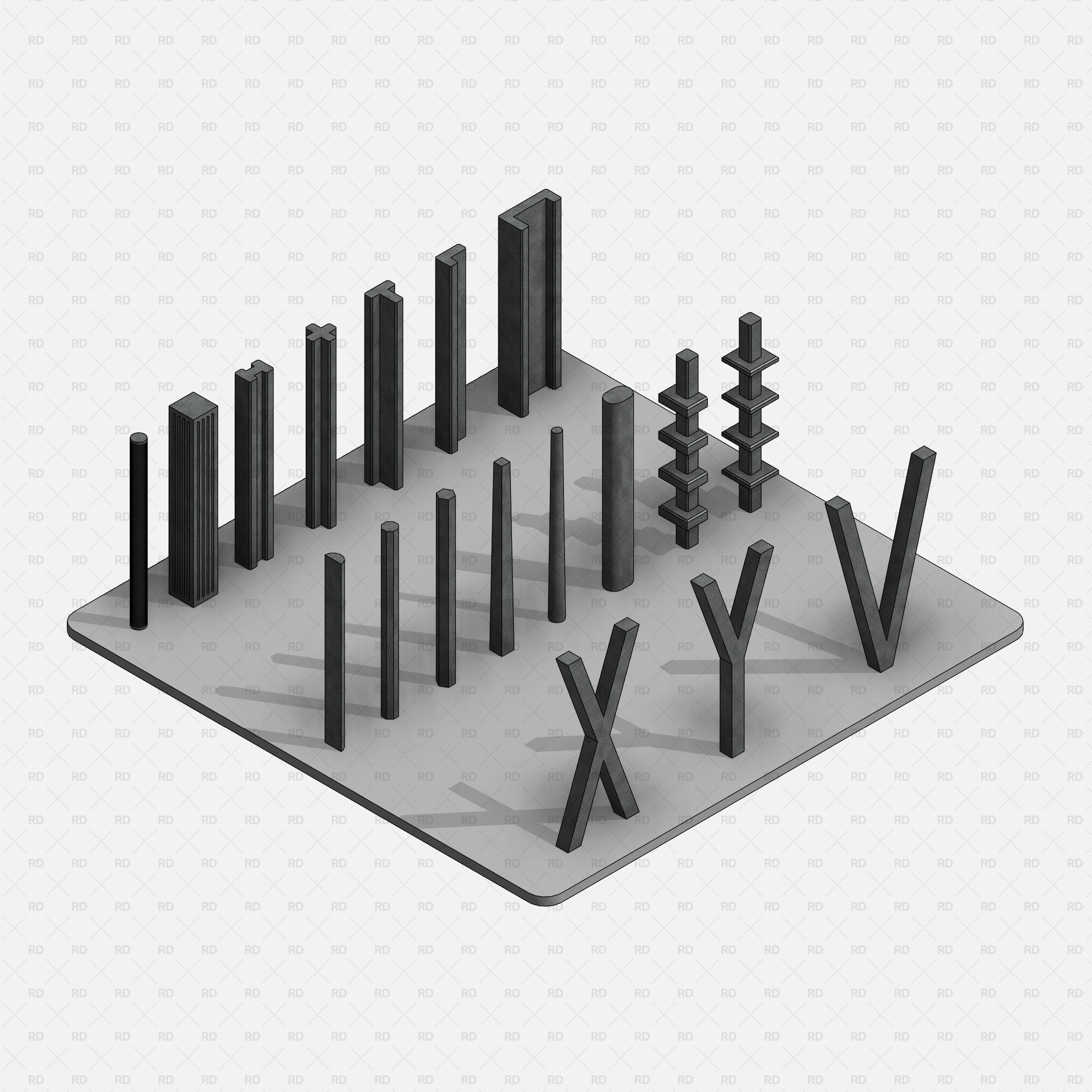 Revit Structural Concrete Columns bim object families blocks 3d model download 
