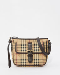 Burberry Brown Canvas Check Print Buckle Cross Body Bag
