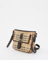 Burberry Brown Canvas Check Print Buckle Cross Body Bag