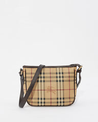 Burberry Brown Canvas Check Print Buckle Cross Body Bag