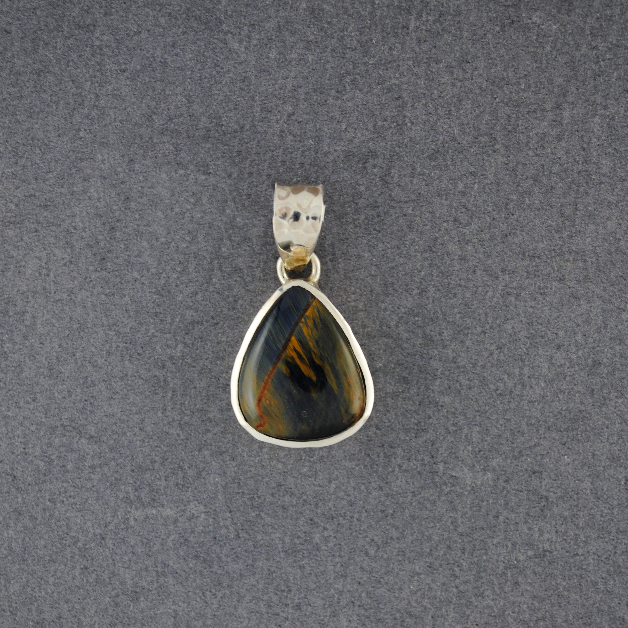 Sterling Silver Pietersite Small Hammered Teardrop Pendant
