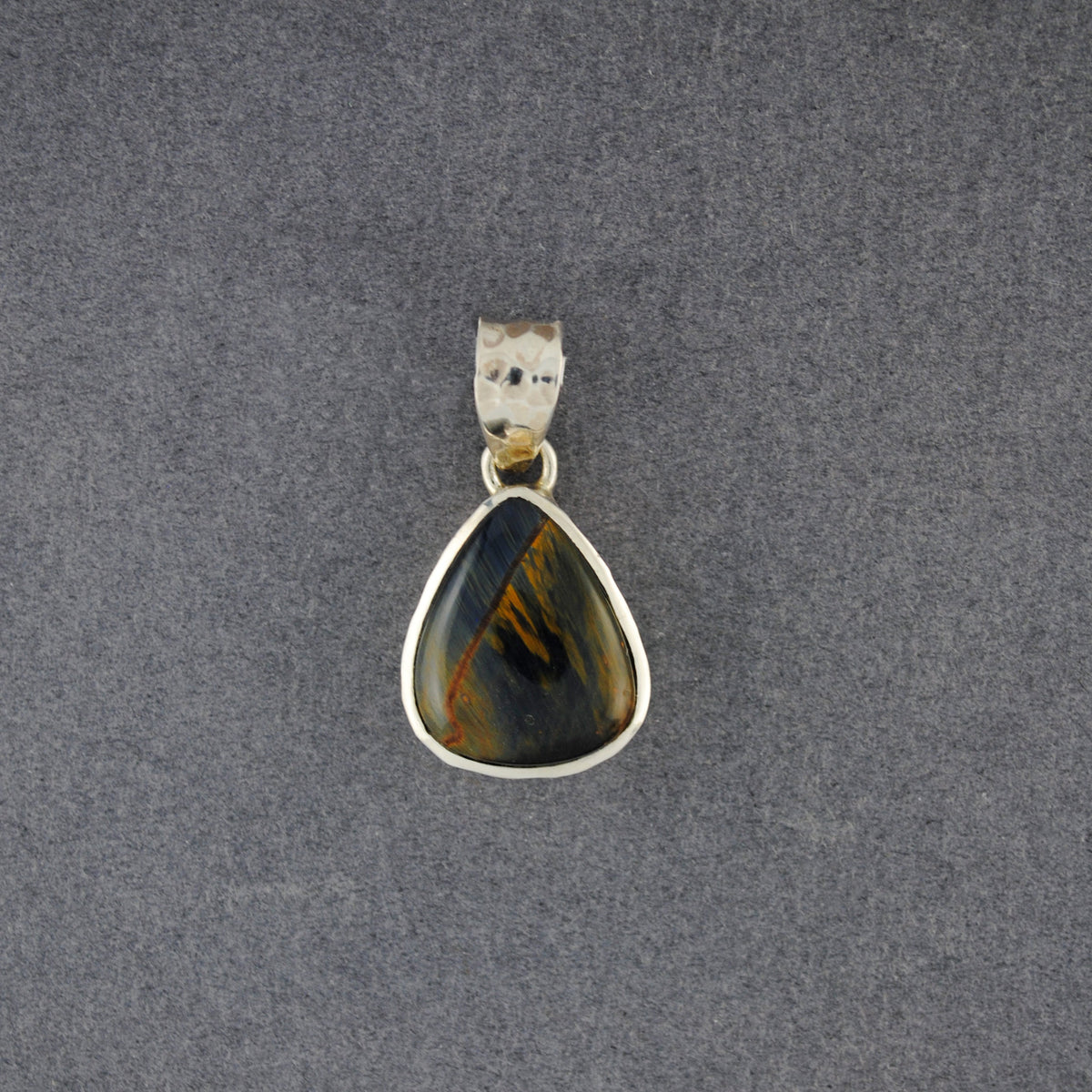 Sterling Silver Pietersite Small Hammered Teardrop Pendant