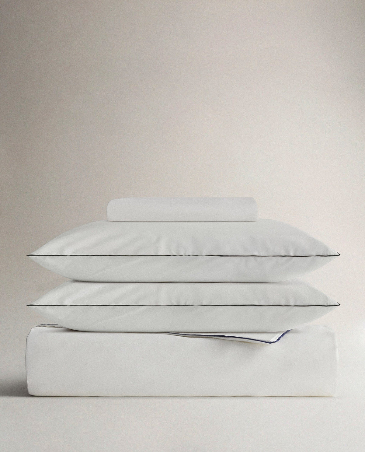 Soft & Smooth Cotton Duvet Set - White Navy Piping