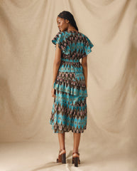 BERNAT | Turquoise Multi Layered Ikat Cotton Midi Dress