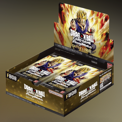 Dragon Ball Super TCG: Fusion World - Saiyan's Pride - Booster Box FB08 - Open booster box for Dragon Ball Super TCG Fusion World Saiyan's Pride with vibrant yellow and orange energy burst design.