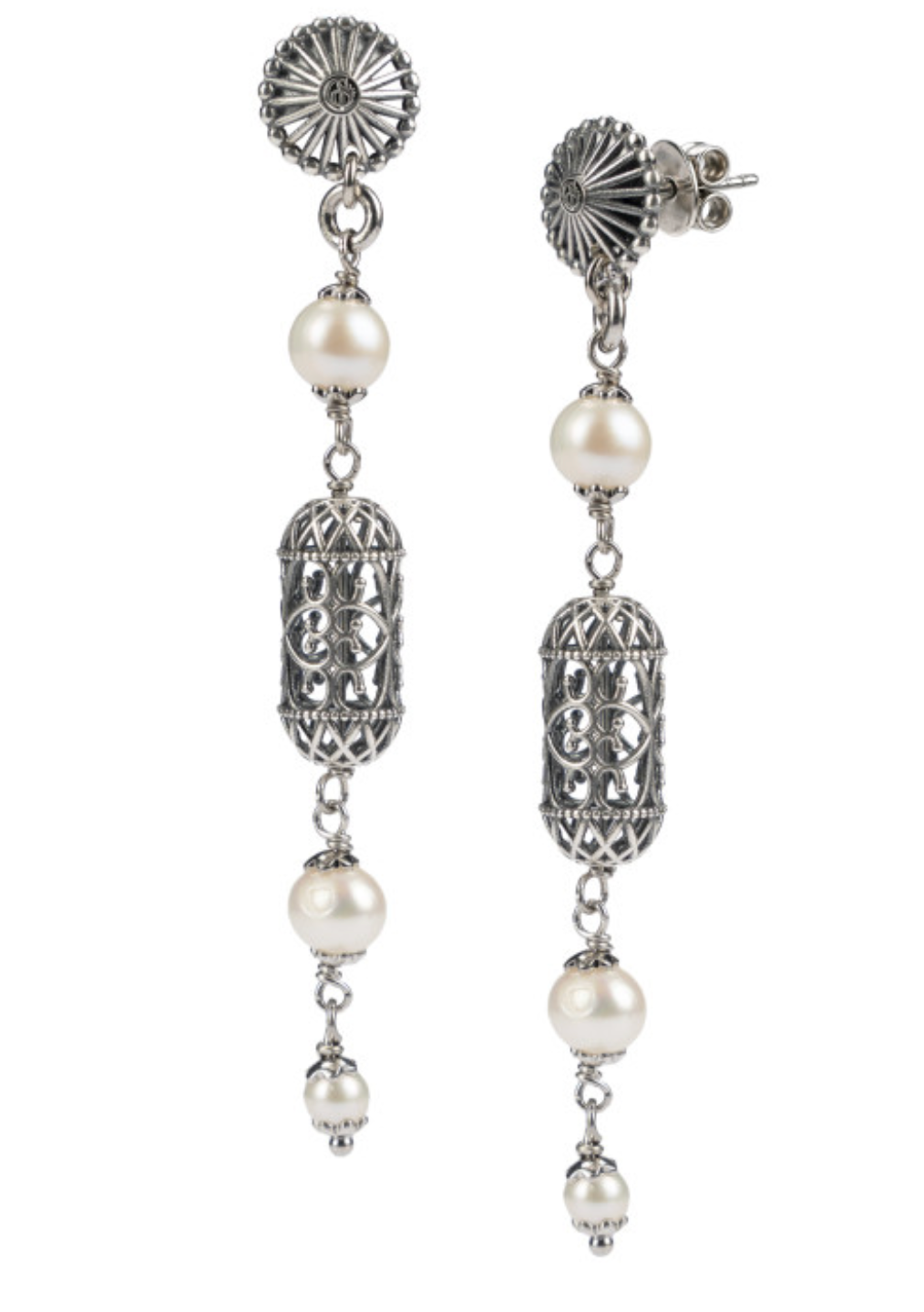 ORECCHINI ARGENTO BRUNITO CON LANTERNE MEDITERRANEE E PERLE