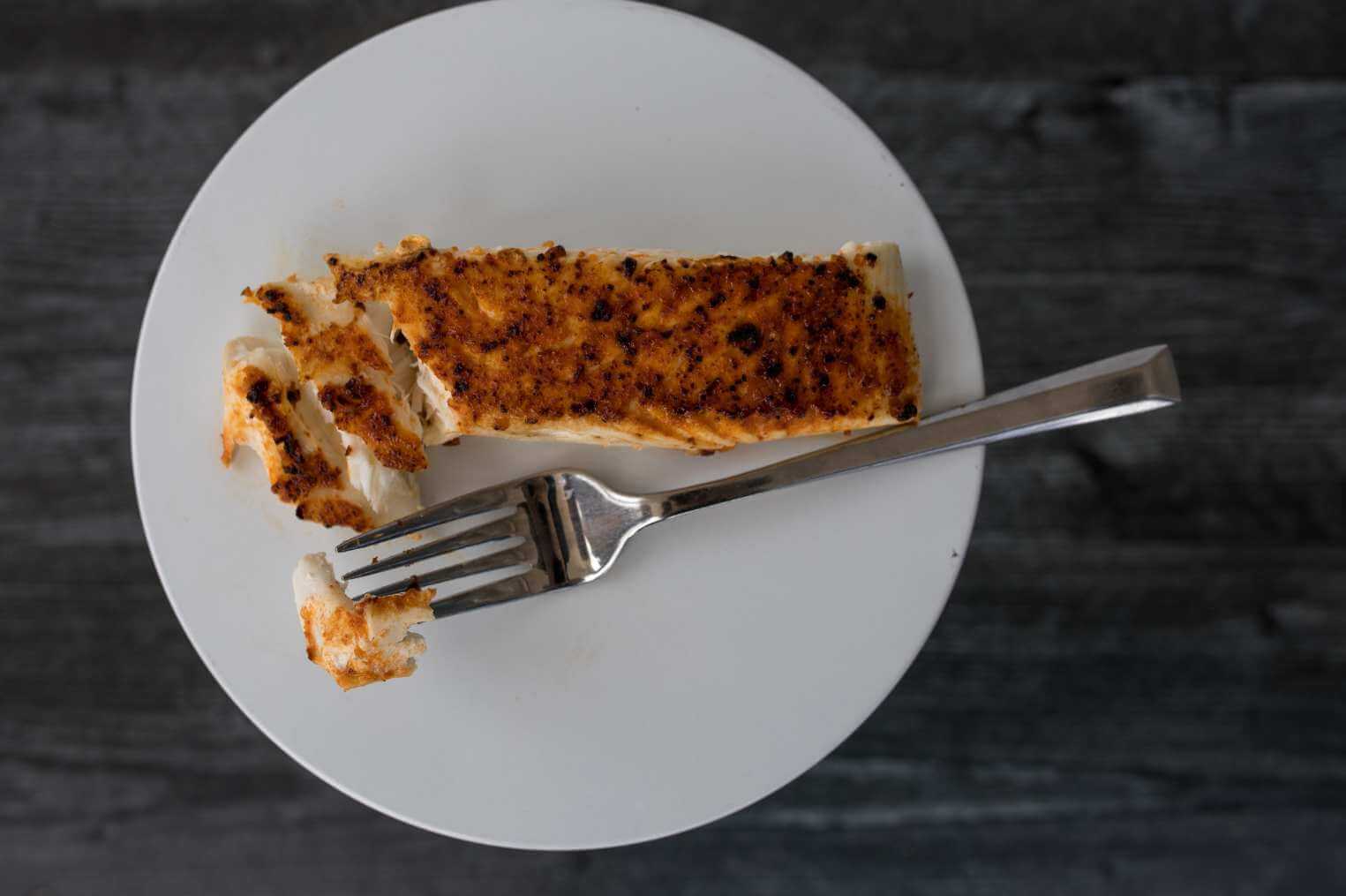 Kwee-Jack Fish Co. wild caught Alaskan halibut pan seared, seasoned and plated.
