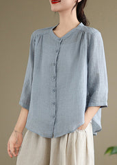 Simple Sea Blue Oversized Linen Two Piece Set Outfits Summer