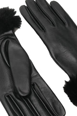 Siyah Alexia Deri Kürk Detaylı Kadın Eldiven Silk and Cashmere