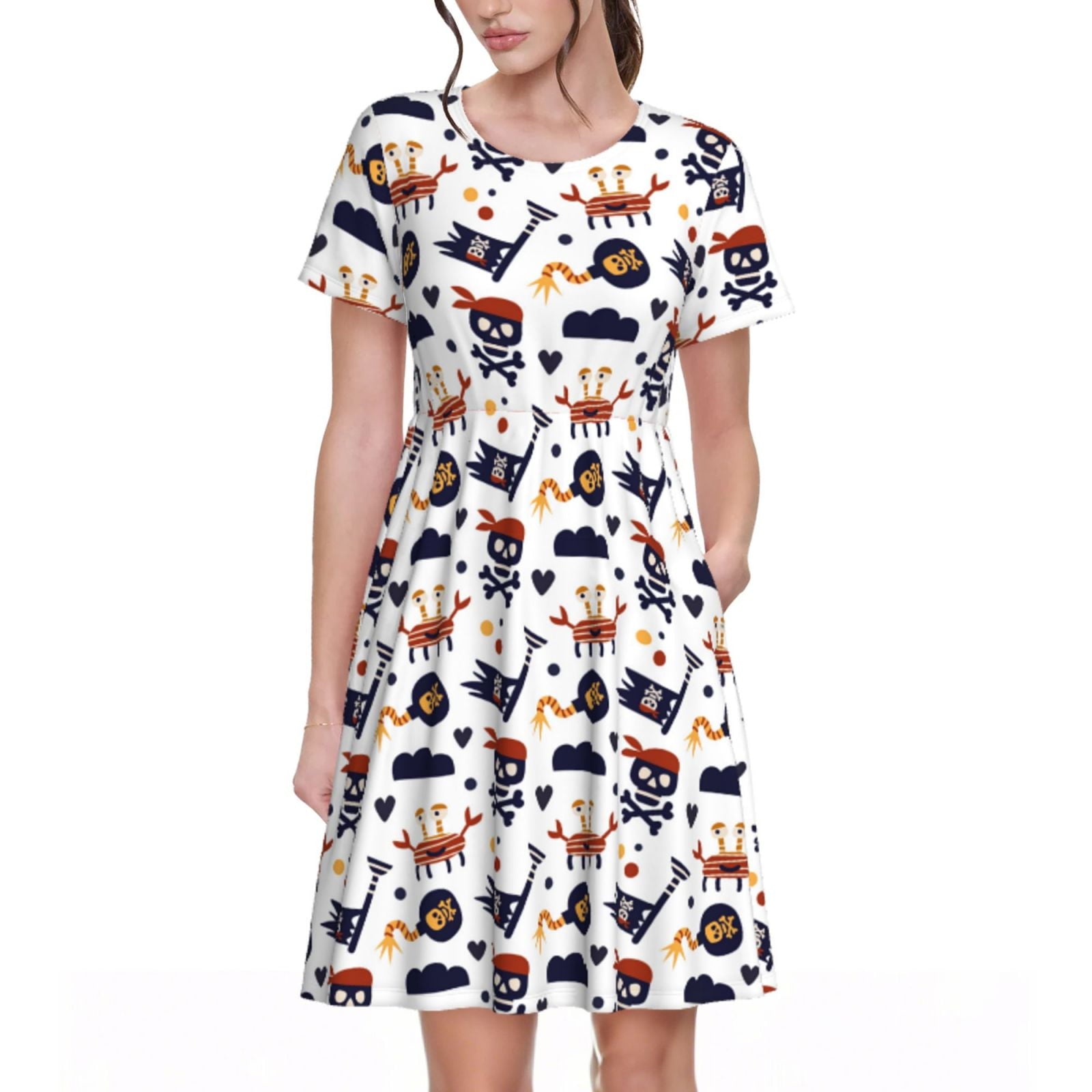 Spring Summer Dresses for Women 2025 - Pirate Theme Wedding Guest Dresses, Beach Vacation Clothes, Hawaiian Sundresses Casual Short Sleeve Dress for Women with Pockets