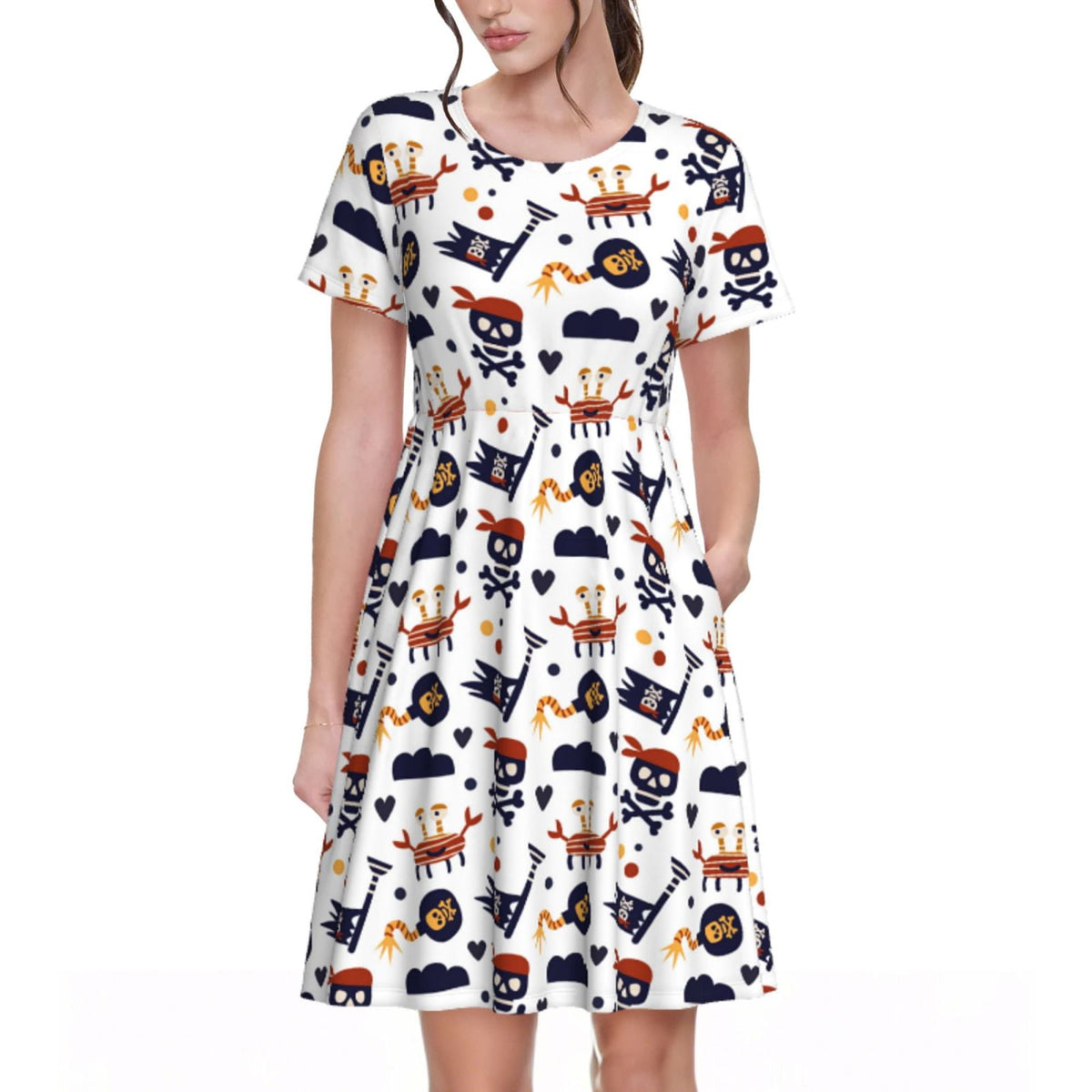 Spring Summer Dresses for Women 2025 - Pirate Theme Wedding Guest Dresses, Beach Vacation Clothes, Hawaiian Sundresses Casual Short Sleeve Dress for Women with Pockets
