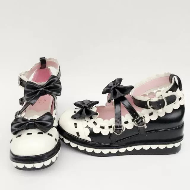 Antaina - Sweet Lolita Shoes Platform Shoes Multicolor 37 Black white matte [Heel - 7cm back 3cm front]