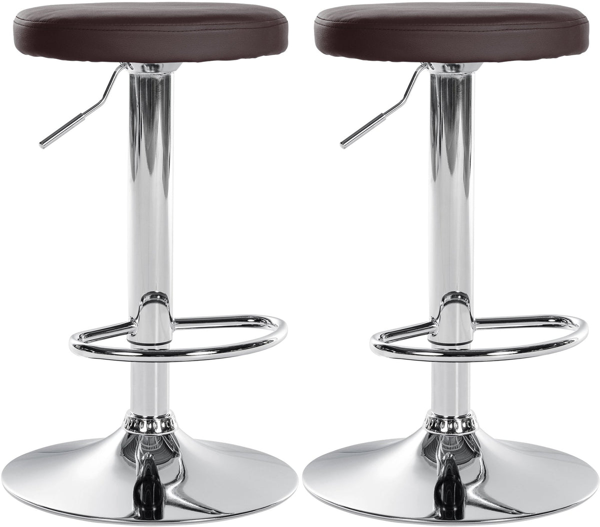 Lot de 2 tabourets de bar design simple avec assise en synthétique marron et cadre métal chromé TDB10690