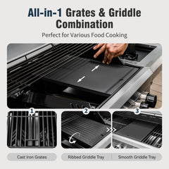 Garden GROTTO 6-Burner Propane Gas Grill with Side Burner, 52,000 BTU, 740 Sq. In. Cooking Area, Heavy-Duty Outdoor BBQ Grill