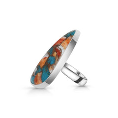 Spiny Oyster Turquoise Adjustable Ring-(TRO-R-41.)