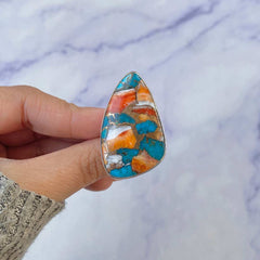 Spiny Oyster Turquoise Adjustable Ring-(TRO-R-41.)