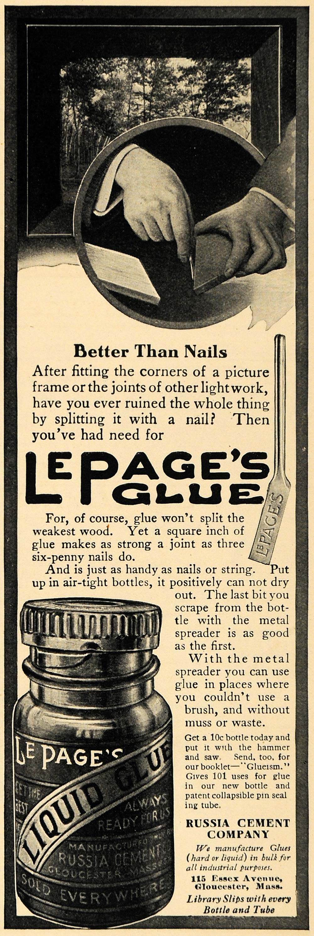 1912 Ad Russia Cement Le Page Metal Glue Gloucester - ORIGINAL ADVERTISING TW1