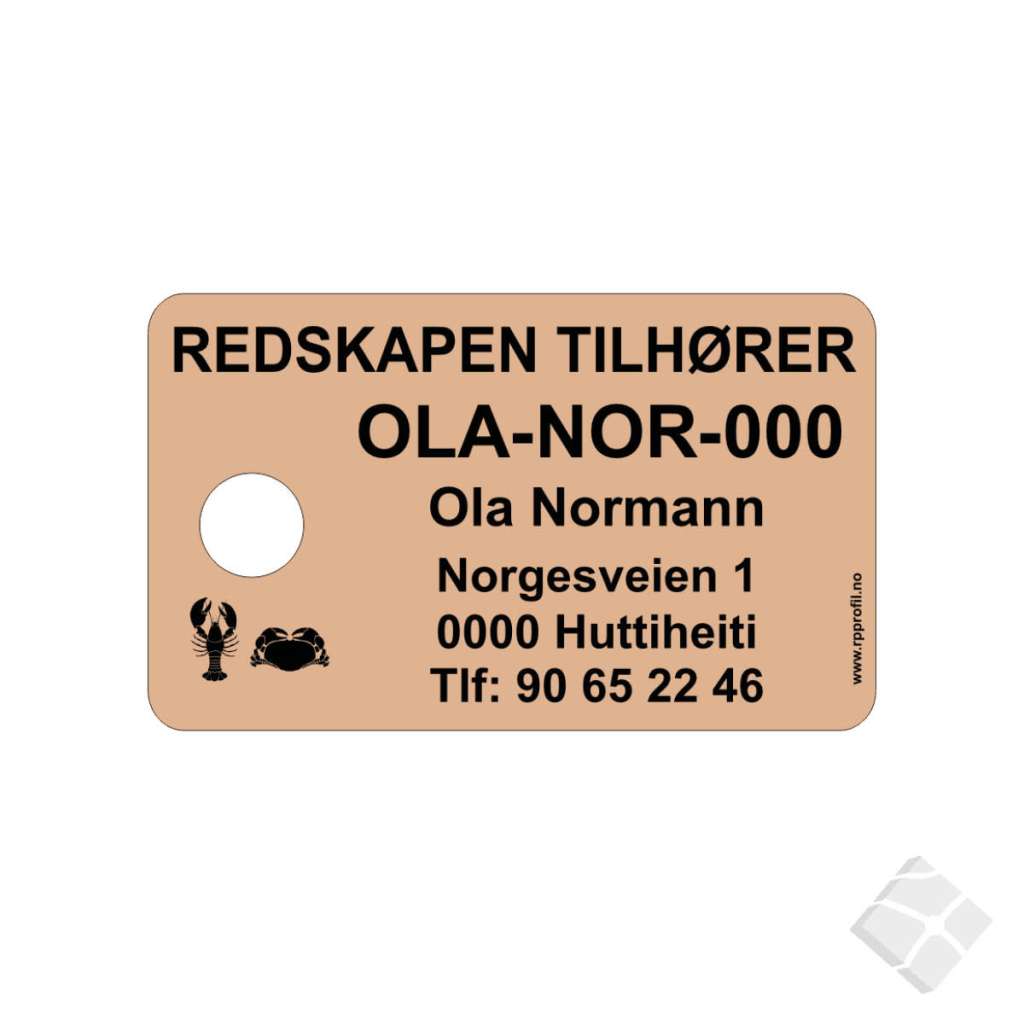 Teinemerke & merkeskilt m/ 1 hull, kobber/sort