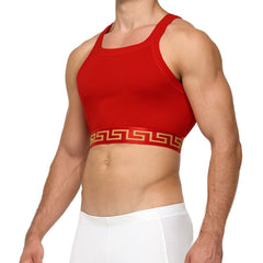 Luxe rode crop top ontworpen door Modus Vivendi voor gay mannen en te koop bij Flavourez.