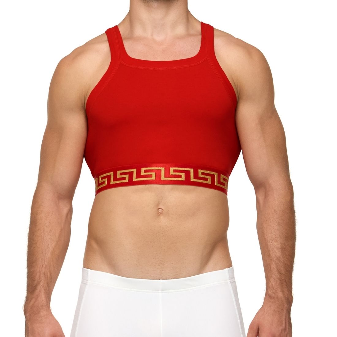 Luxe rode crop top ontworpen door Modus Vivendi voor gay mannen en te koop bij Flavourez.
