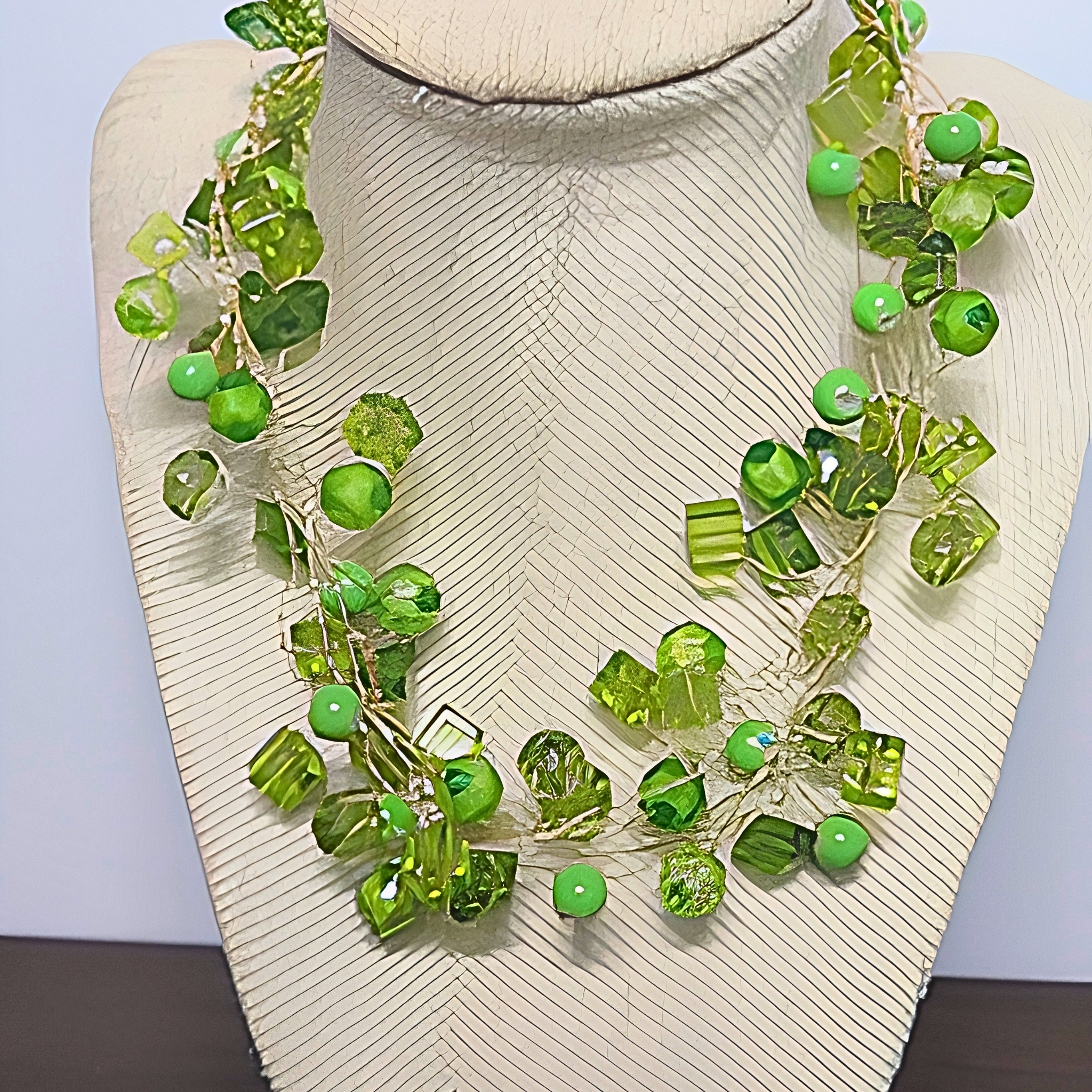 Green Crystal Twisted Wire Statement Necklace | Handcrafted Multi-Strand Peridot Bead Bib Necklace for Women & Special Events