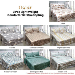 Hotel Living 3 Pce Light Weight Comforter Set Queen/King Oscar Chevron Checkers