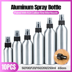 10pcs Travel Size Refillable Aluminum Spray Bottles Toner Cleaning Solution Mist - 10pcs-150ml