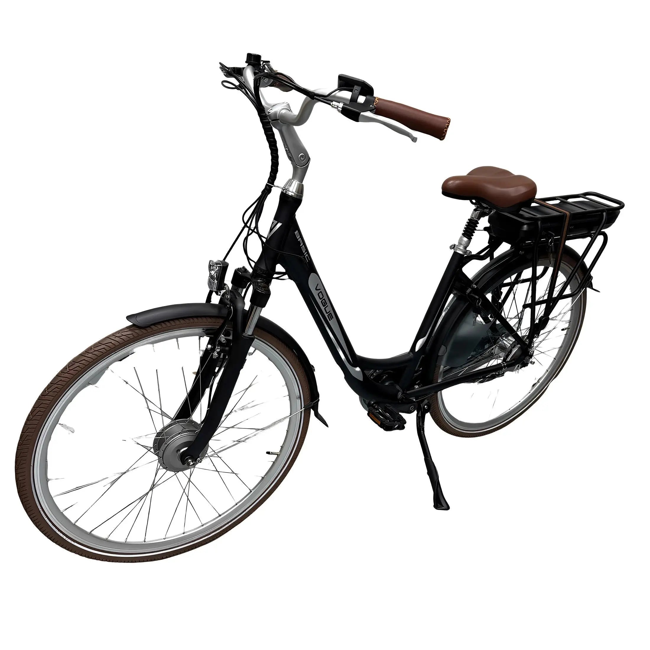 Vogue Basic N7 Elektrische Fiets Mat Zwart met Bruine Accenten 49cm – Elektrische Damesfiets met 468Wh Accu - AE-trading