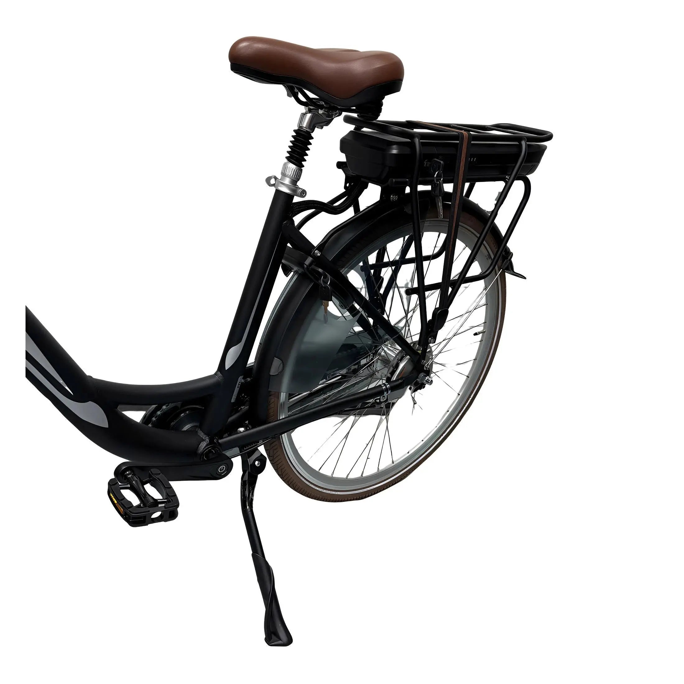 Vogue Basic N7 Elektrische Fiets Mat Zwart met Bruine Accenten 49cm – Elektrische Damesfiets met 468Wh Accu - AE-trading