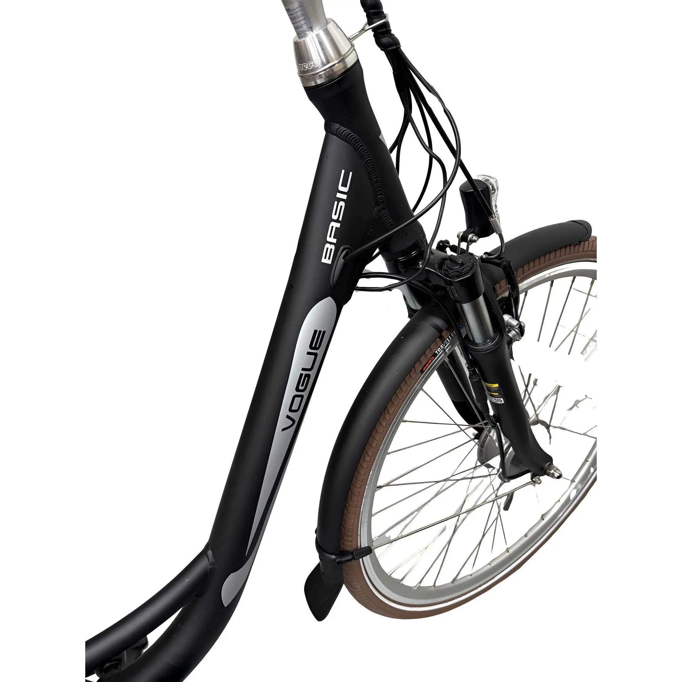 Vogue Basic N7 Elektrische Fiets Mat Zwart met Bruine Accenten 49cm – Elektrische Damesfiets met 468Wh Accu - AE-trading