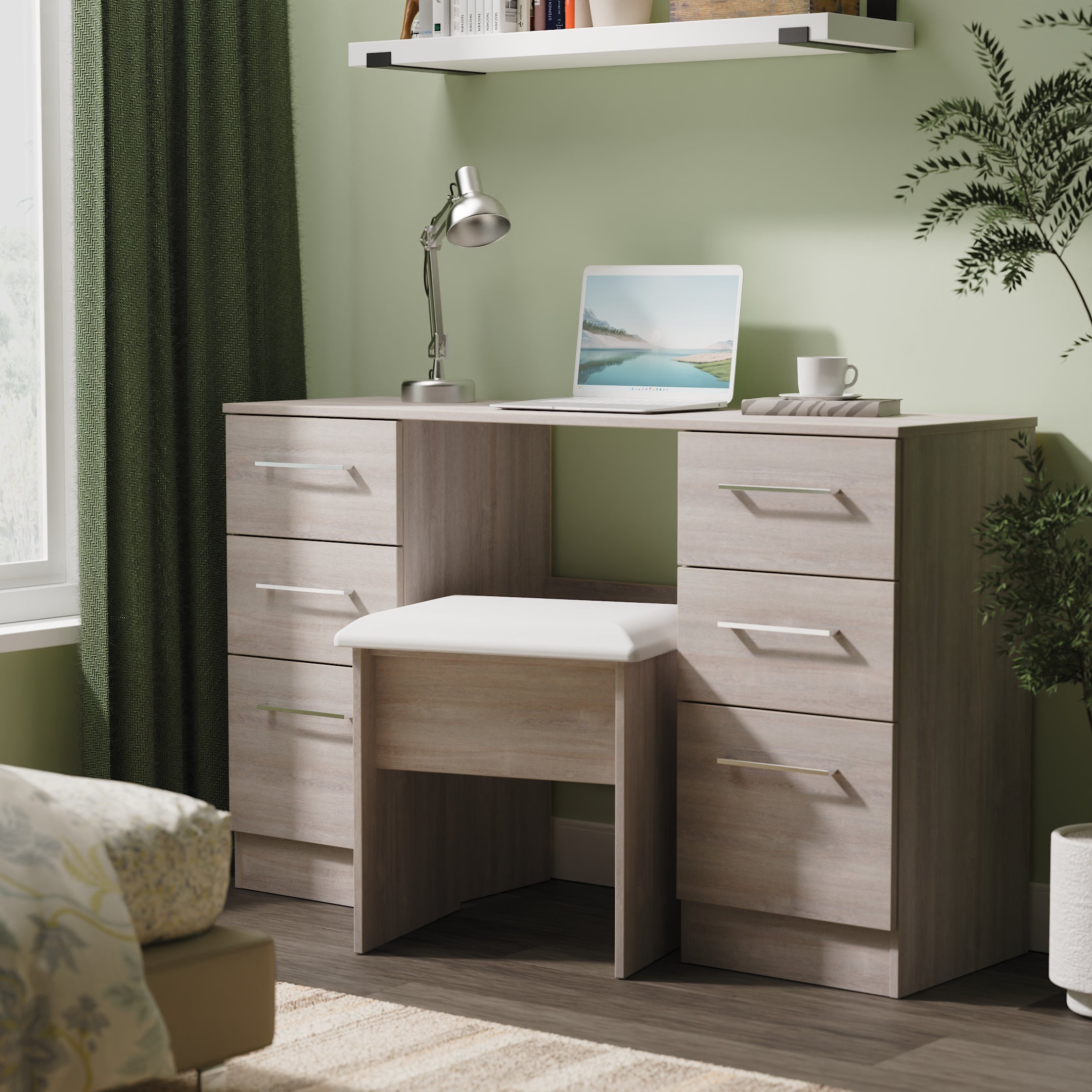 Wellington Ready Assembled Double Pedestal Desk in Grey Oak