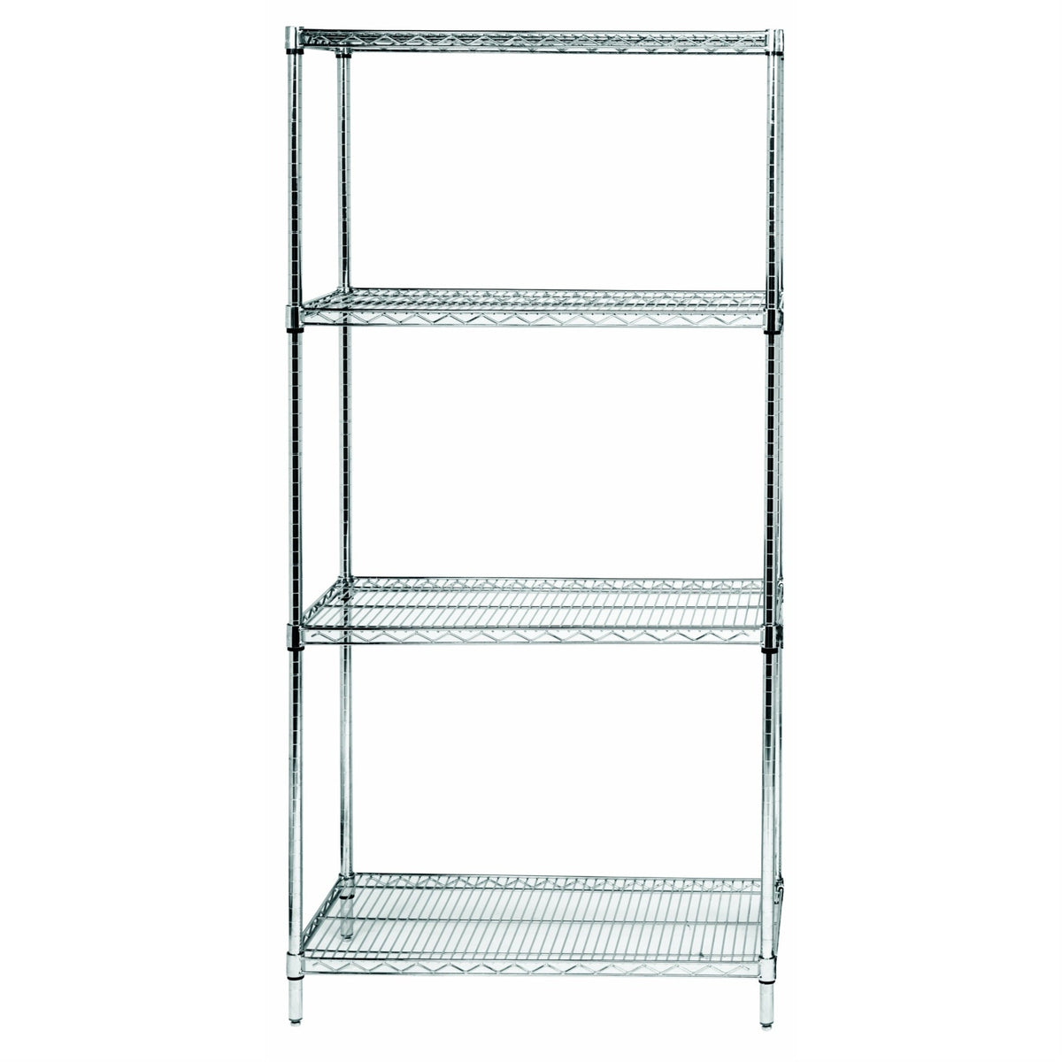 Wire Shelving Starter Kit, 42W X 12D X 74H, 600 - 800 Lb. Capacity, Includes (4) Wire Shelves And (4) Posts, Chrome Plated Finis