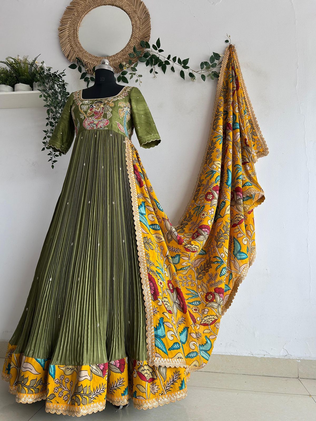 Mehndi Green Natural Crape Dress
