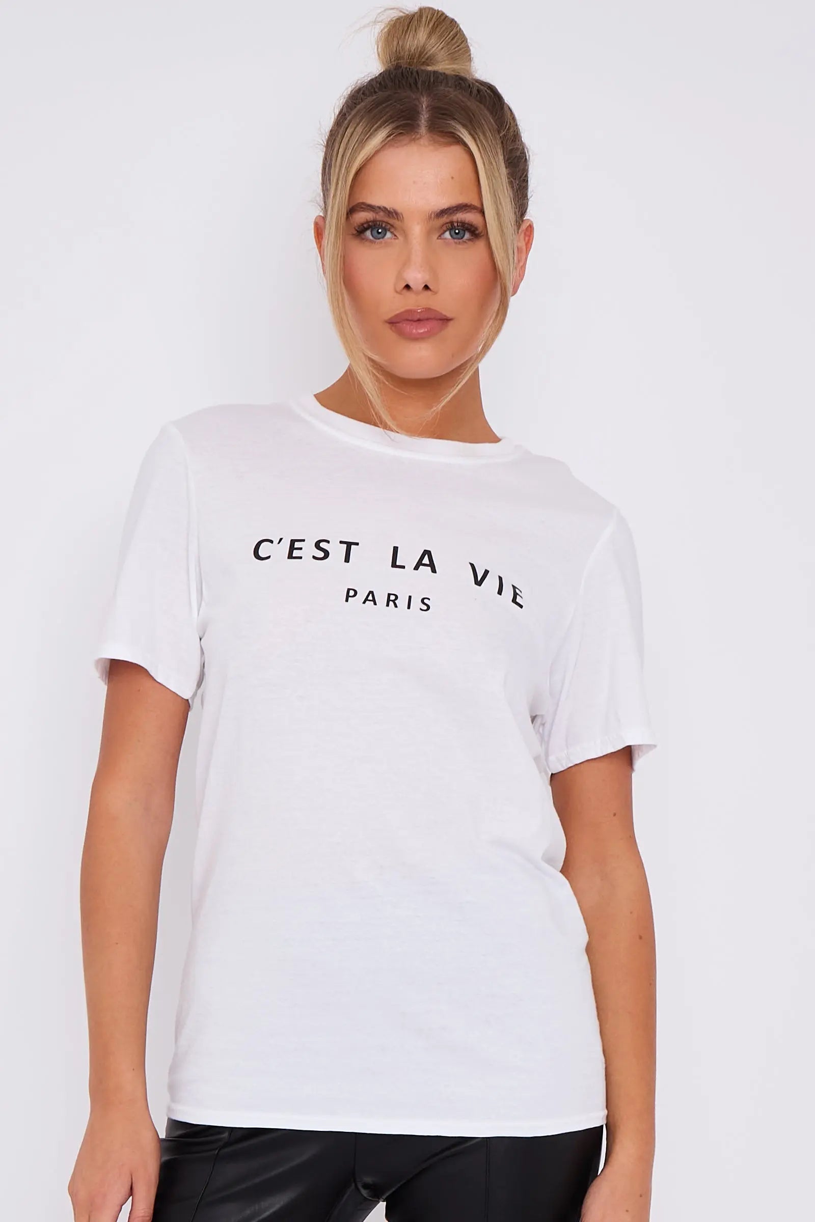 White C'est La Vie Short Sleeve Regular Fit T Shirt-0