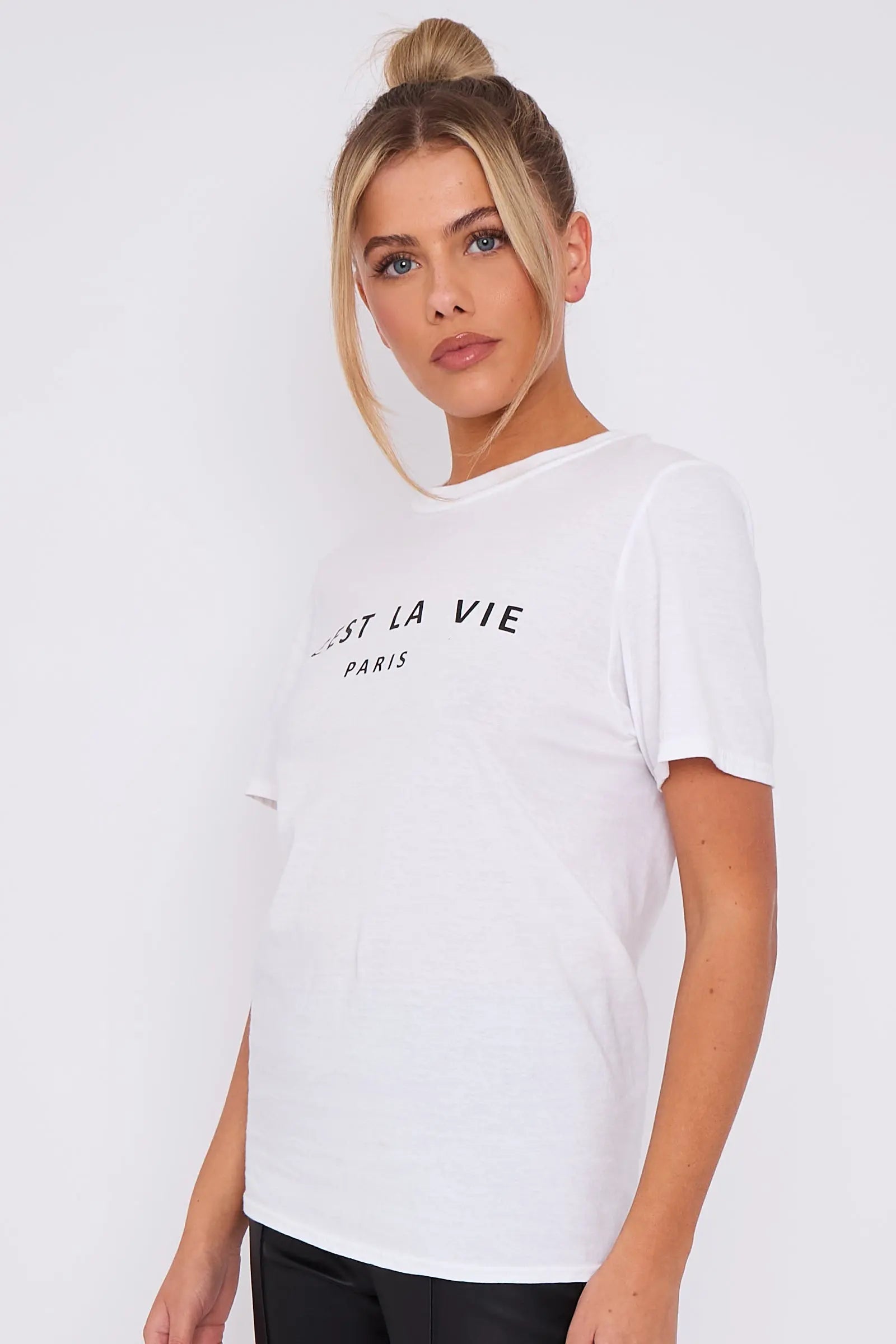 White C'est La Vie Short Sleeve Regular Fit T Shirt-3