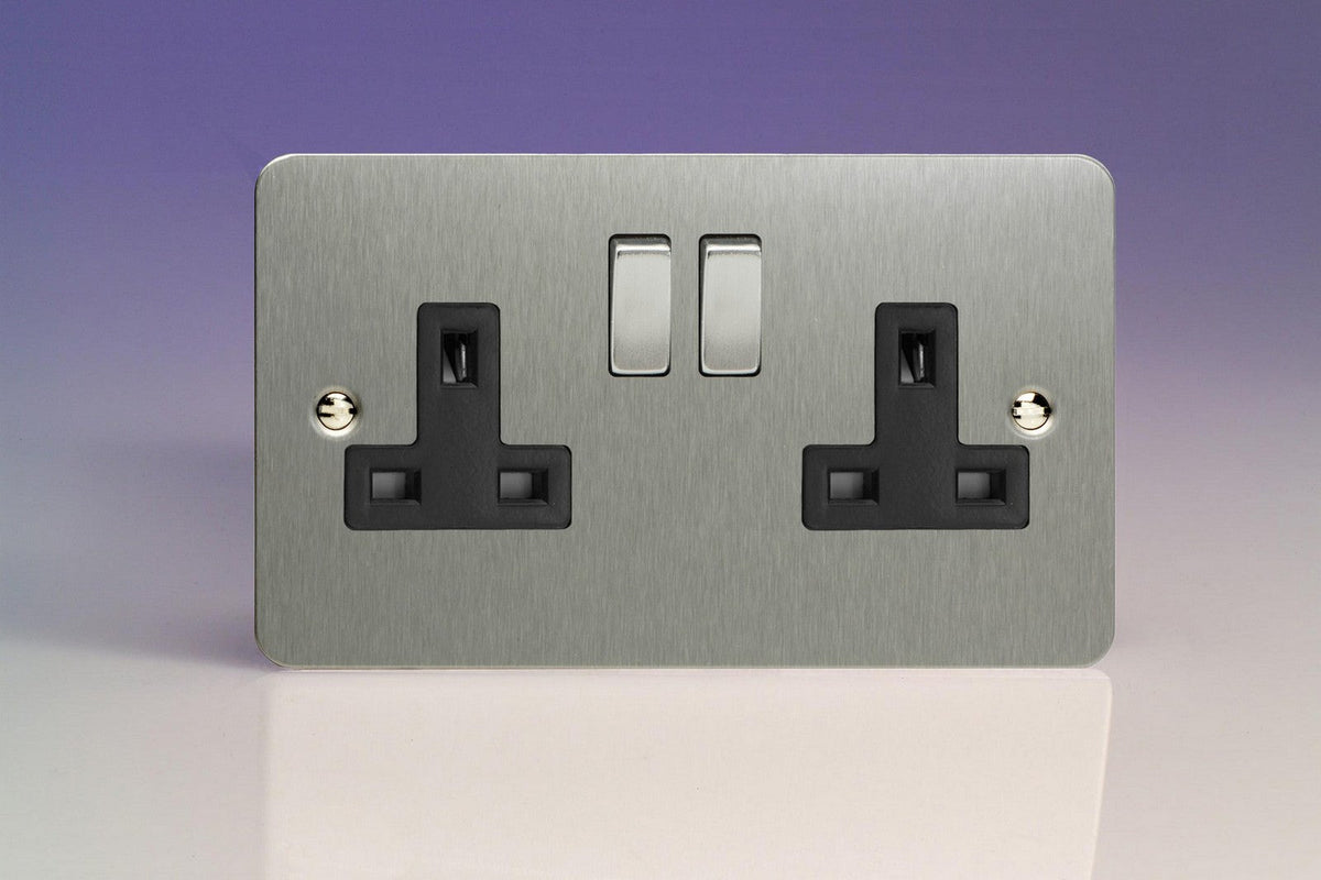 Varilight Ultraflat Brushed Steel Double Socket XFS5DB