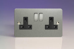 Varilight Ultraflat Brushed Steel Double Socket XFS5DB