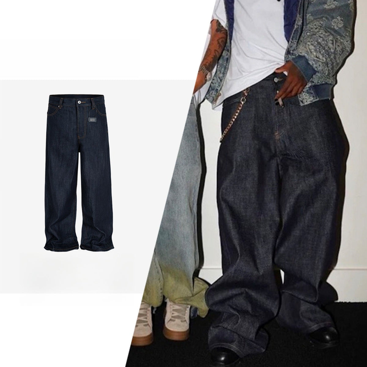 MIJKO Loose Neutral Scimitar Three-dimensional Baggy Original Cow Jeans