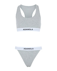 Branded Ribbed Racer Bra - Grey Melange