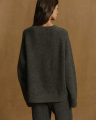 Varsity Boucle Oversized Knit Sweatshirt - Charcoal Grey/Marshmallow White